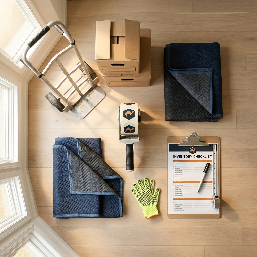 Professional moving supplies and packing materials layout for Sabana Grande residential relocations